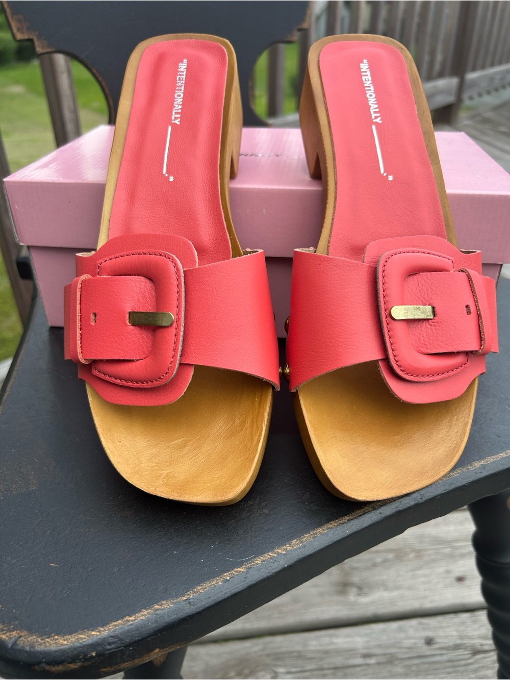 Intentionally Blank Stylish watermelon Buckle Slide sandals with heel- Women